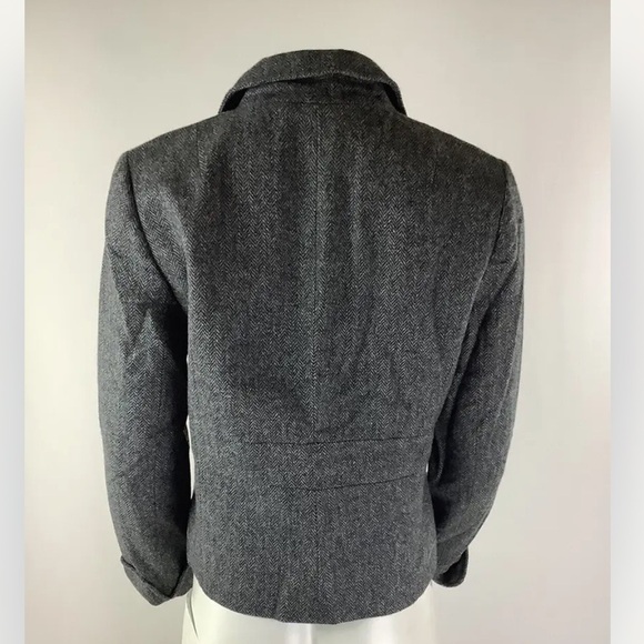 J Crew Sz 10 100% Wool Cropped Blazer Gray Clasp Front Business Casual - Picture 5 of 6